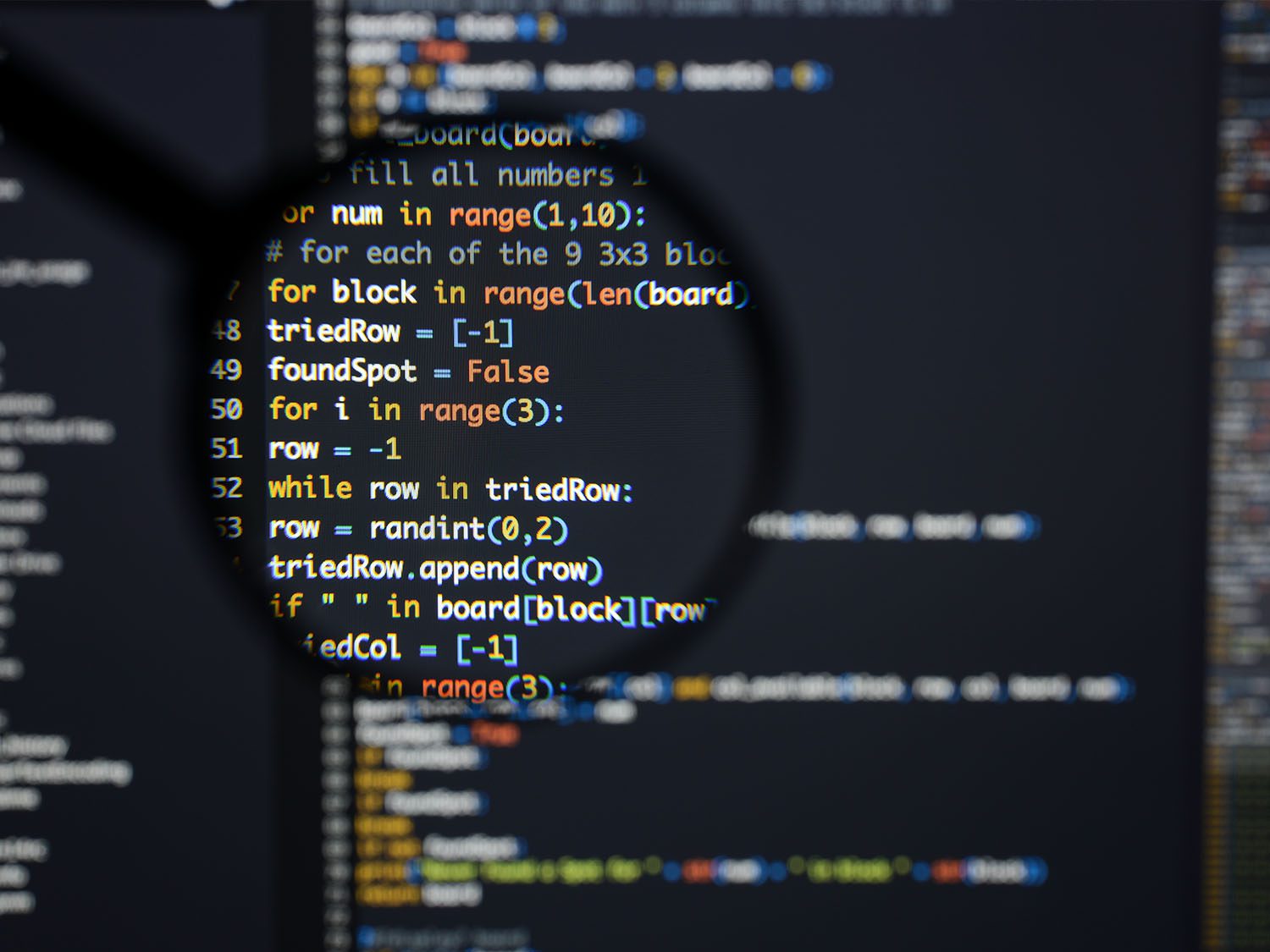 Python code in magnifying glass
